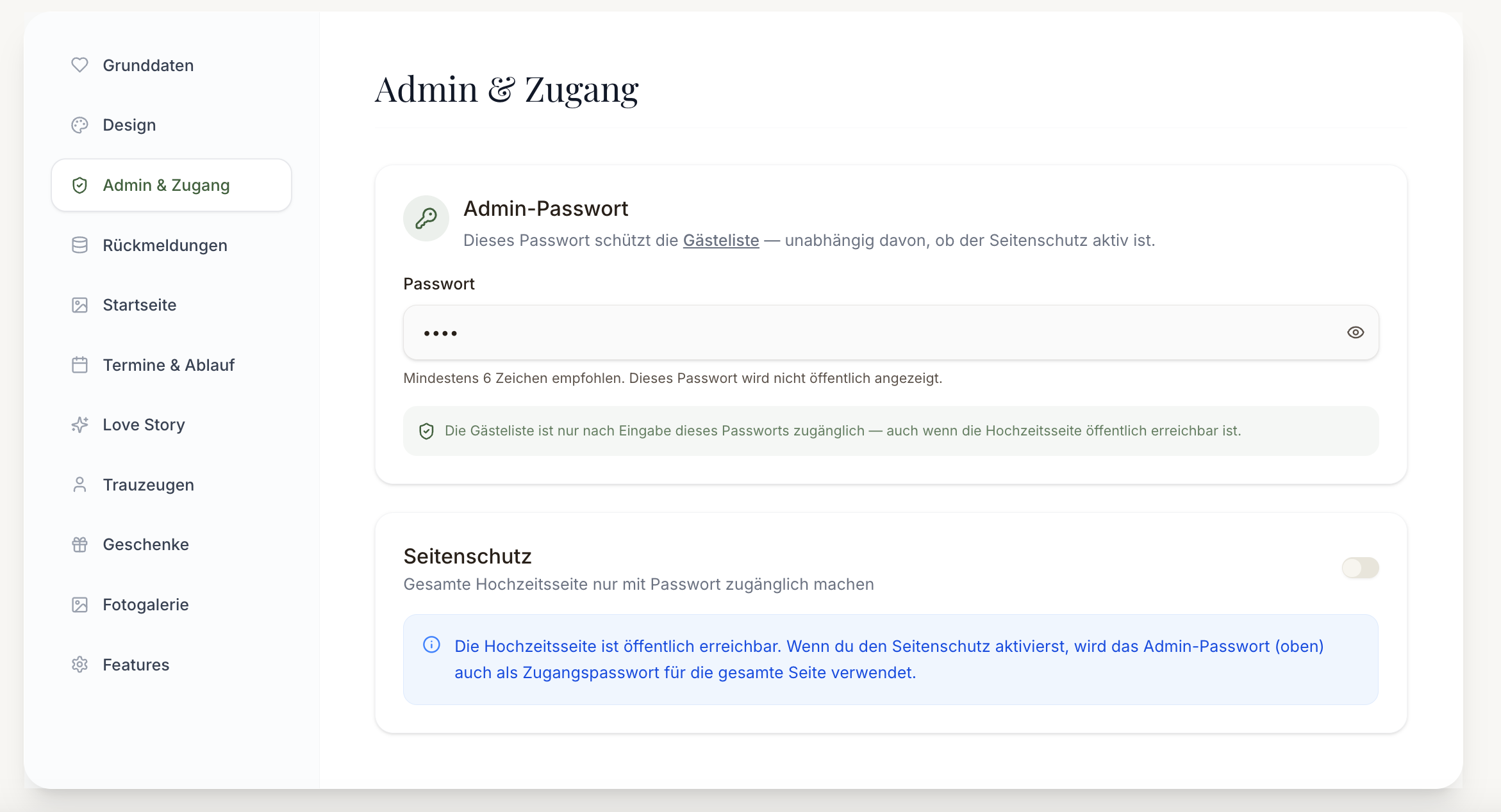 Passwort & Seitenschutz